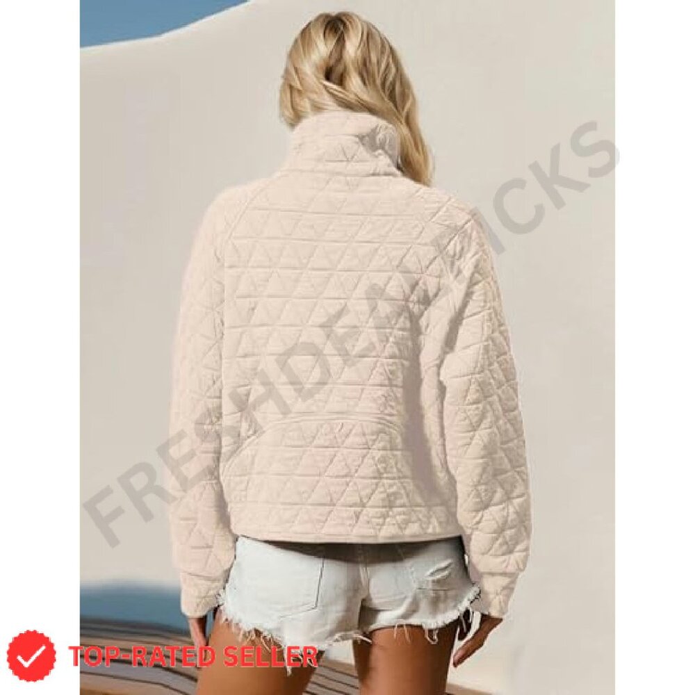 Quilted Puffer Jacket Half-Zip Pullover Oversized… - image 4